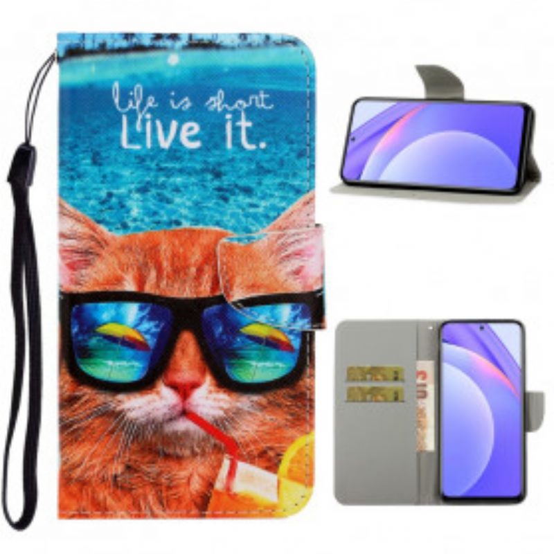 Folio-hoesje voor Xiaomi Redmi Note 9 Pro 5G Met Ketting Kat Live It Strappy