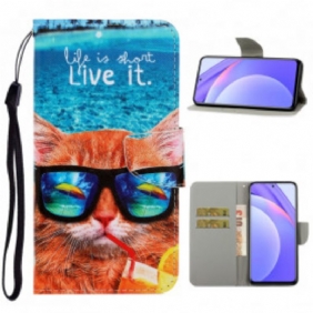 Folio-hoesje voor Xiaomi Redmi Note 9 Pro 5G Met Ketting Kat Live It Strappy