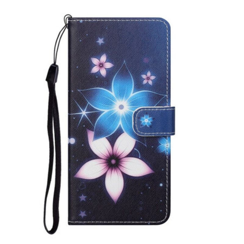 Folio-hoesje voor Xiaomi Redmi Note 9 Pro 5G Met Ketting Maanband Bloemen