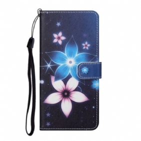 Folio-hoesje voor Xiaomi Redmi Note 9 Pro 5G Met Ketting Maanband Bloemen