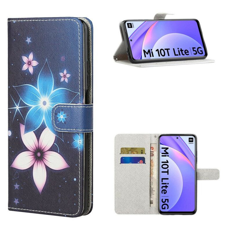 Folio-hoesje voor Xiaomi Redmi Note 9 Pro 5G Met Ketting Maanband Bloemen