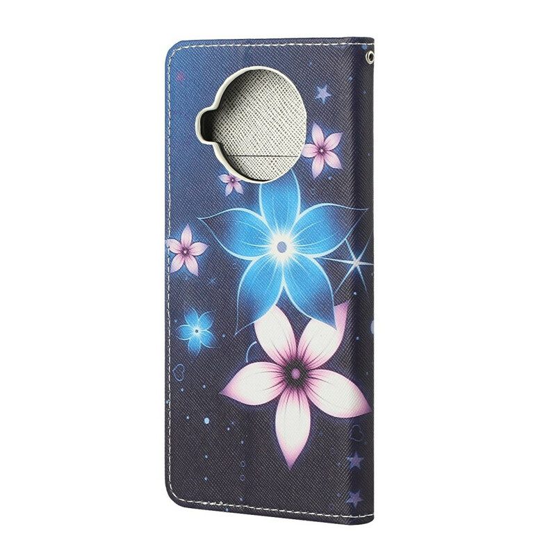 Folio-hoesje voor Xiaomi Redmi Note 9 Pro 5G Met Ketting Maanband Bloemen