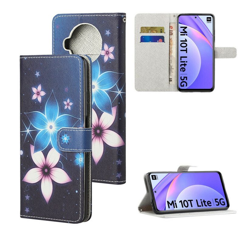 Folio-hoesje voor Xiaomi Redmi Note 9 Pro 5G Met Ketting Maanband Bloemen