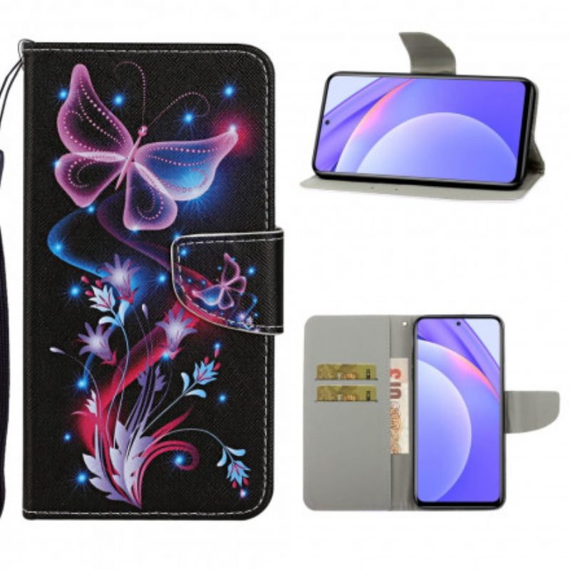 Folio-hoesje voor Xiaomi Redmi Note 9 Pro 5G Vlinders En Lanyard