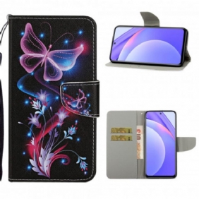 Folio-hoesje voor Xiaomi Redmi Note 9 Pro 5G Vlinders En Lanyard