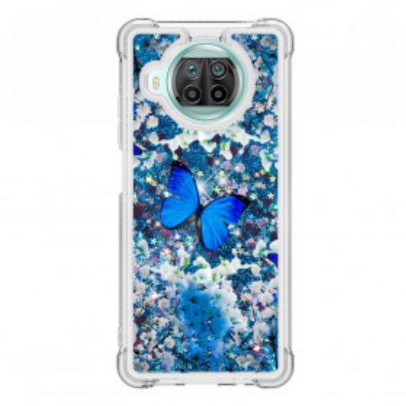 Hoesje voor Xiaomi Redmi Note 9 Pro 5G Glitter Blauwe Vlinders