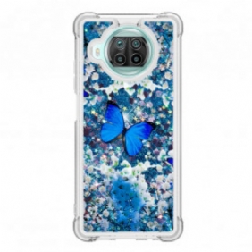 Hoesje voor Xiaomi Redmi Note 9 Pro 5G Glitter Blauwe Vlinders