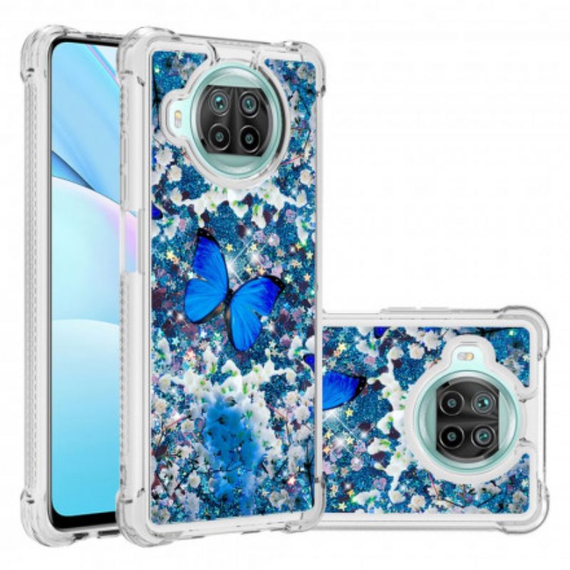 Hoesje voor Xiaomi Redmi Note 9 Pro 5G Glitter Blauwe Vlinders