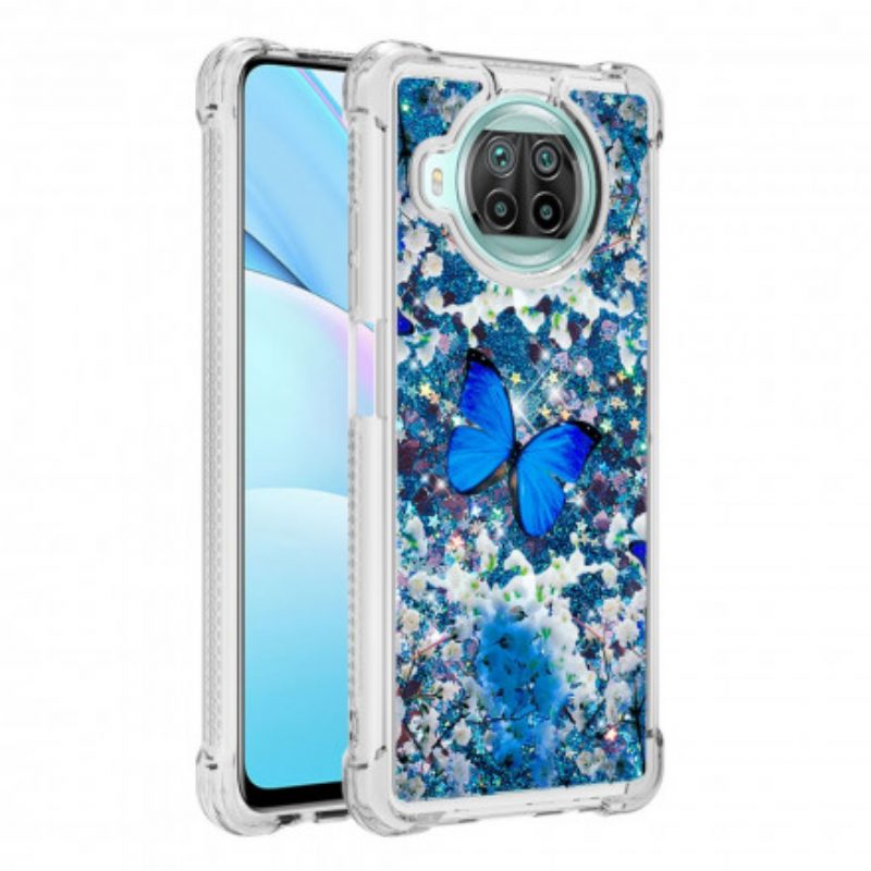 Hoesje voor Xiaomi Redmi Note 9 Pro 5G Glitter Blauwe Vlinders