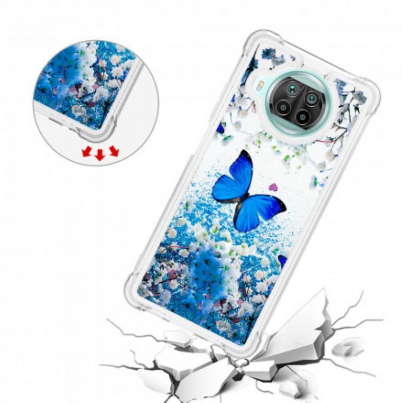 Hoesje voor Xiaomi Redmi Note 9 Pro 5G Glitter Blauwe Vlinders