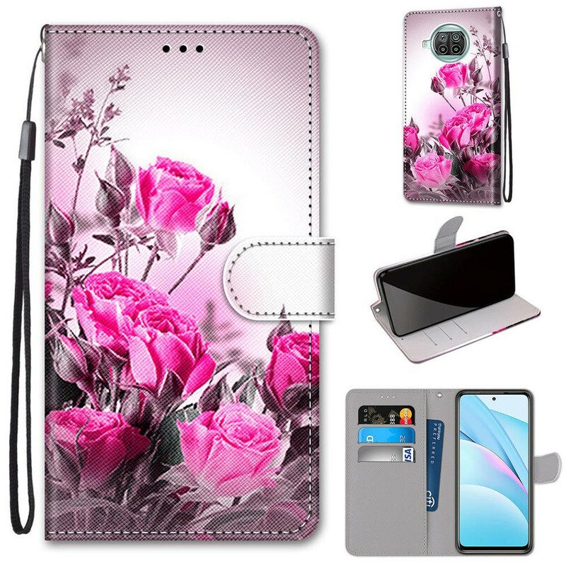 Leren Hoesje voor Xiaomi Redmi Note 9 Pro 5G Alleen Bloemen