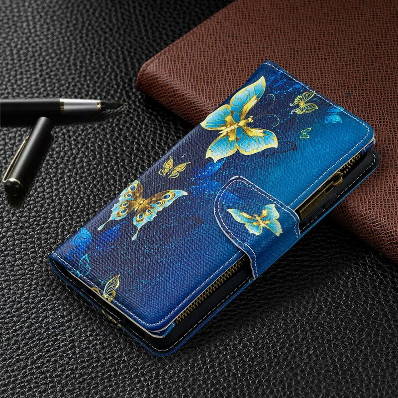 Leren Hoesje voor Xiaomi Redmi Note 9 Pro 5G Geritste Vlinders