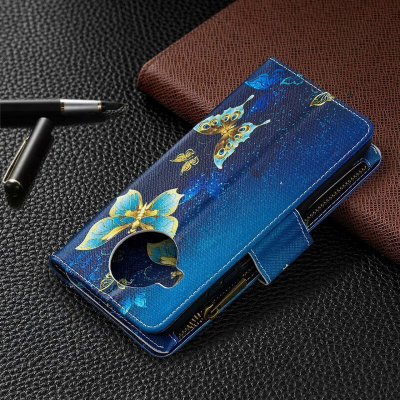 Leren Hoesje voor Xiaomi Redmi Note 9 Pro 5G Geritste Vlinders