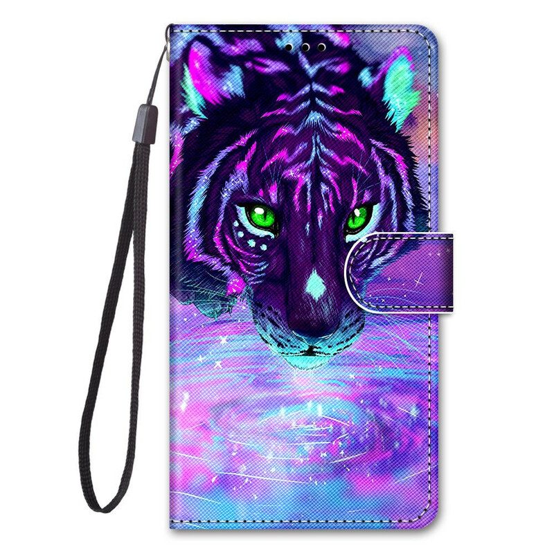 Leren Hoesje voor Xiaomi Redmi Note 9 Pro 5G Katachtig Met Lanyard