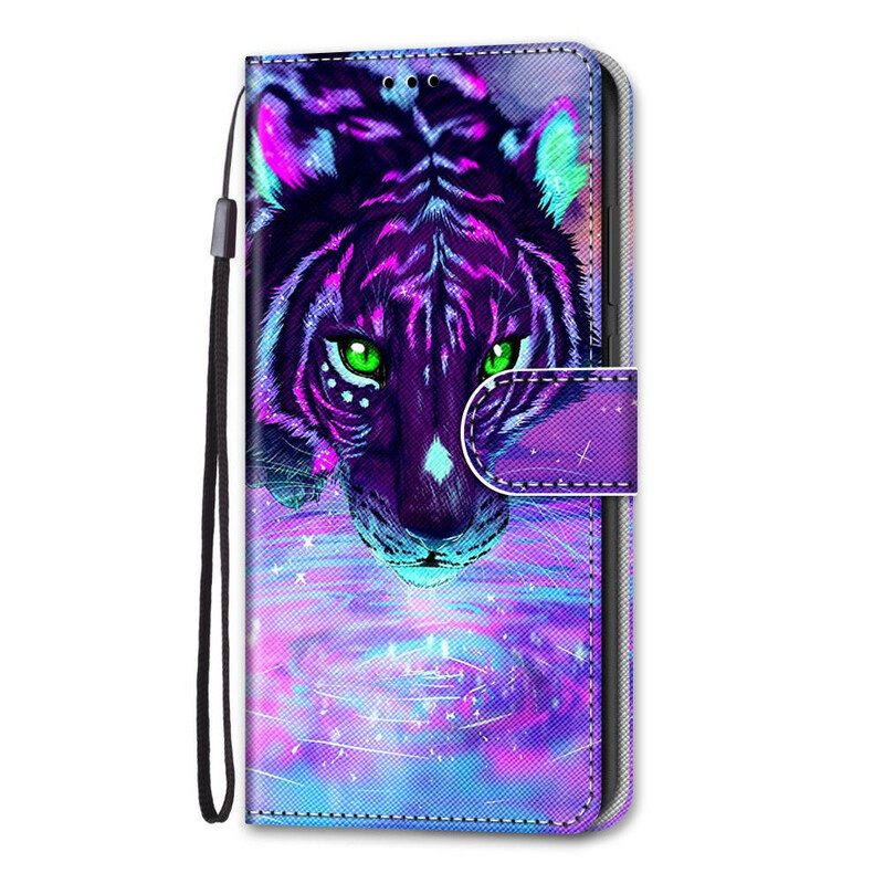 Leren Hoesje voor Xiaomi Redmi Note 9 Pro 5G Katachtig Met Lanyard