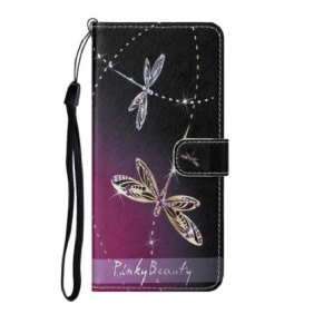 Leren Hoesje voor Xiaomi Redmi Note 9 Pro 5G Met Ketting Strappy Libellen