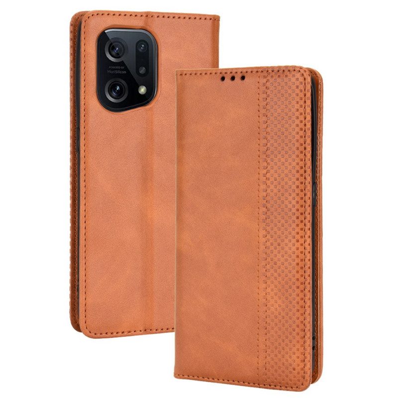 Bescherming Hoesje voor Oppo Find X5 Folio-hoesje Gestileerd Vintage Leereffect