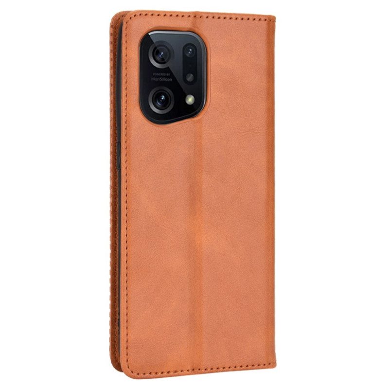 Bescherming Hoesje voor Oppo Find X5 Folio-hoesje Gestileerd Vintage Leereffect