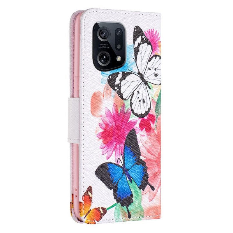 Folio-hoesje voor Oppo Find X5 Aquarel Vlinders