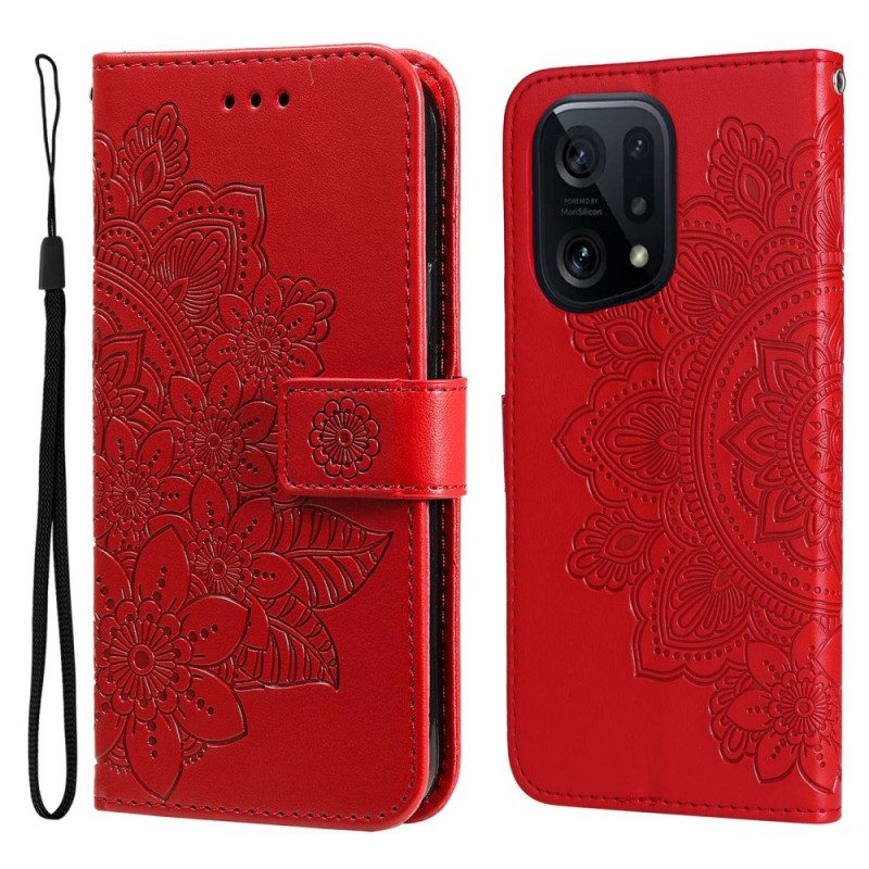 Folio-hoesje voor Oppo Find X5 Met Ketting Strakke Mandala