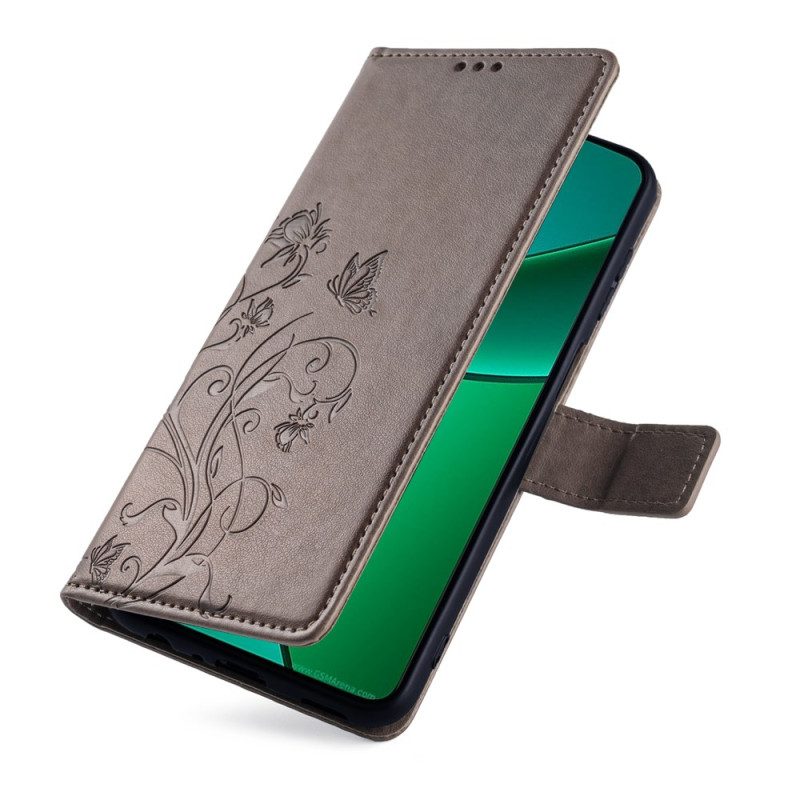 Leren Hoesje Voor Realme 12 Plus 5g Bloemen En Vlinders Met Riem