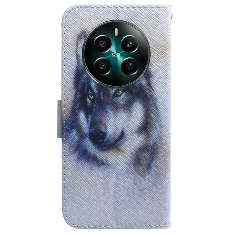 Leren Hoesje Voor Realme 12 Plus 5g Wolvenaquarel