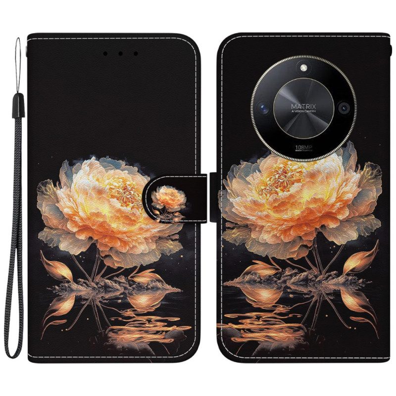 Bescherming Hoesje Honor X9b / Magic 6 Lite Gouden Pioen Met Riem