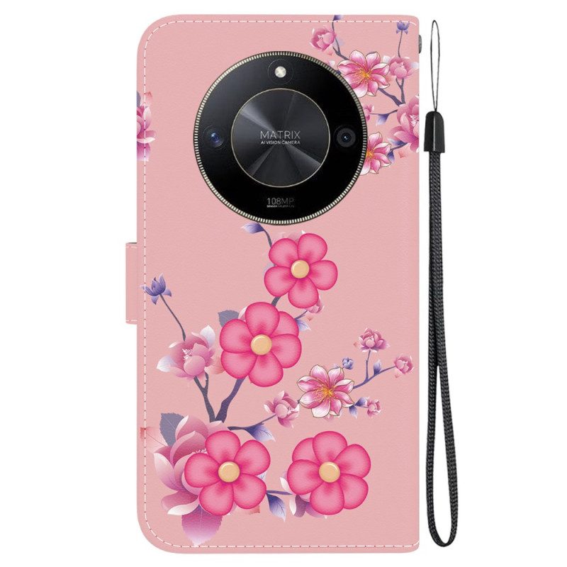 Bescherming Hoesje Honor X9b / Magic 6 Lite Sakura-patroon Met Riem