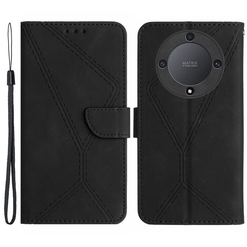 Flip Case Leren Honor X9b / Magic 6 Lite Lijnen En Gestippelde Bandjes