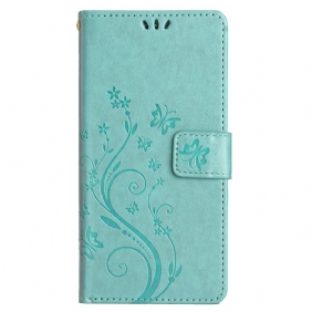 Flip Case Leren Honor X9b / Magic 6 Lite Vlinders- En Bloemenpatroon Met Riem