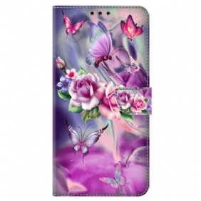 Flip Case Leren Honor X9b / Magic 6 Lite Vlinders En Paarse Bloemen