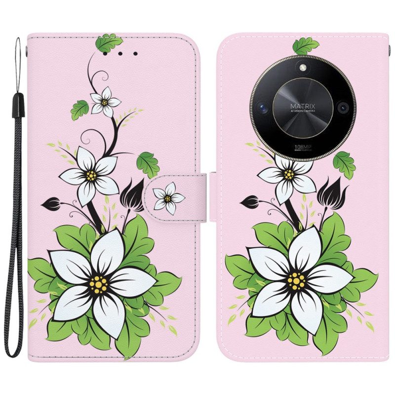 Leren Hoesje Honor X9b / Magic 6 Lite Bandje Lily-patroon Bescherming Hoesje