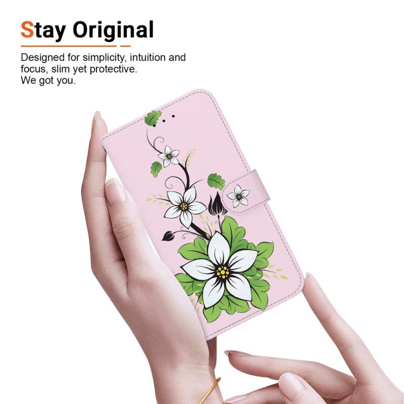 Leren Hoesje Honor X9b / Magic 6 Lite Bandje Lily-patroon Bescherming Hoesje