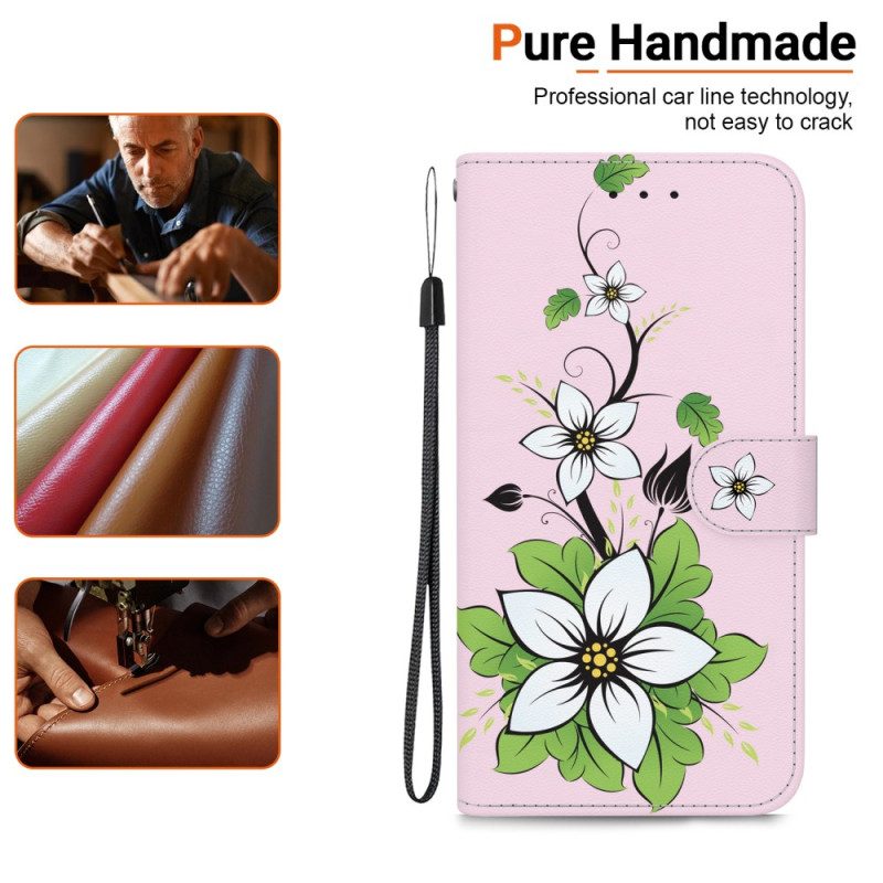 Leren Hoesje Honor X9b / Magic 6 Lite Bandje Lily-patroon Bescherming Hoesje