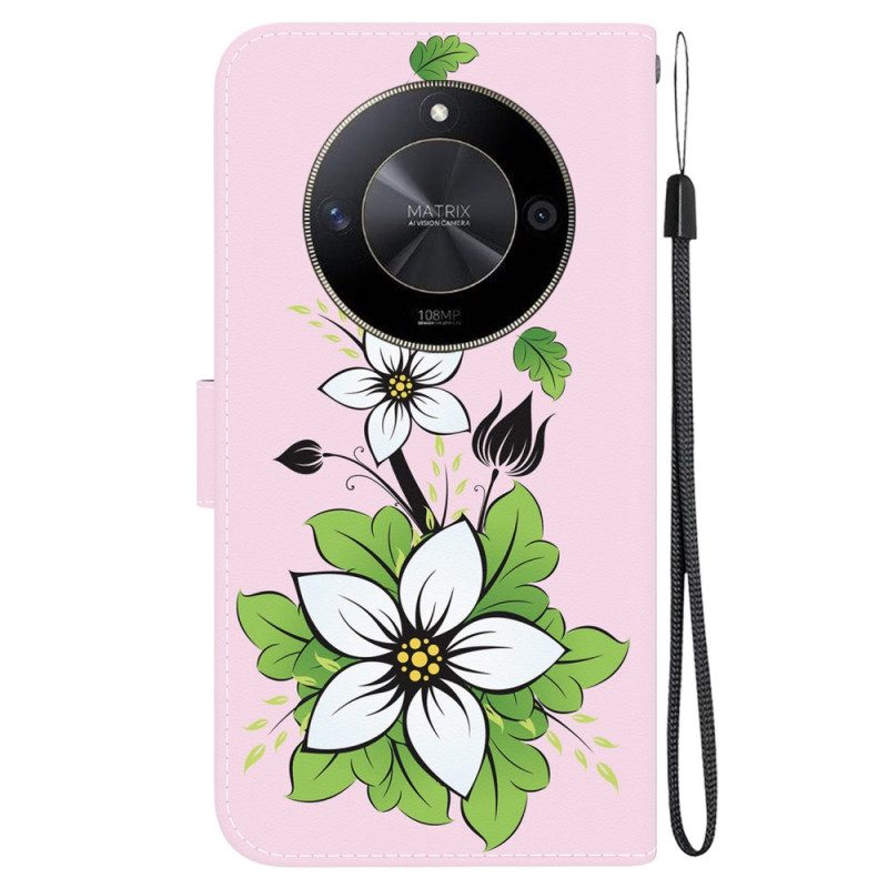 Leren Hoesje Honor X9b / Magic 6 Lite Bandje Lily-patroon Bescherming Hoesje