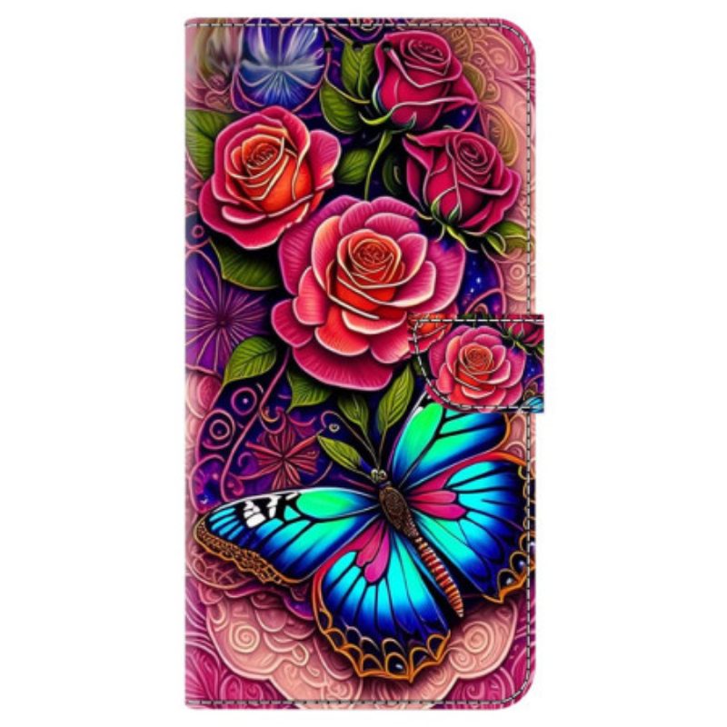 Leren Hoesje Honor X9b / Magic 6 Lite Flitsende Bloemen En Vlinders