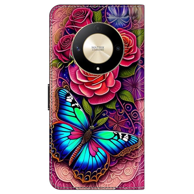 Leren Hoesje Honor X9b / Magic 6 Lite Flitsende Bloemen En Vlinders