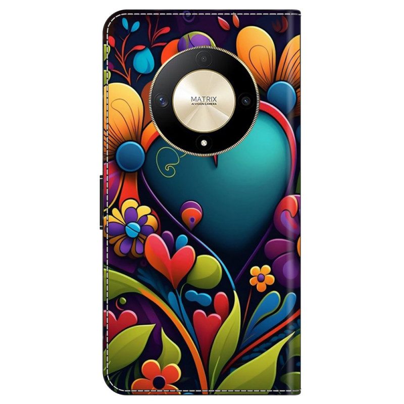 Leren Hoesje Honor X9b / Magic 6 Lite Geschilderde Bloemen Bescherming Hoesje