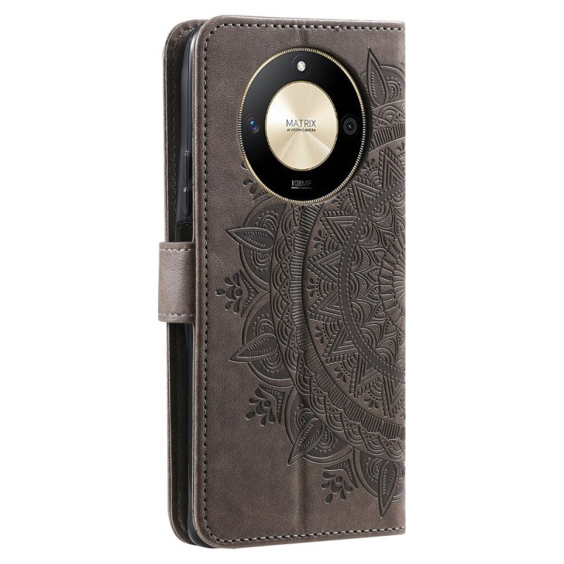 Leren Hoesje Honor X9b / Magic 6 Lite Mandala Zon Met Riem