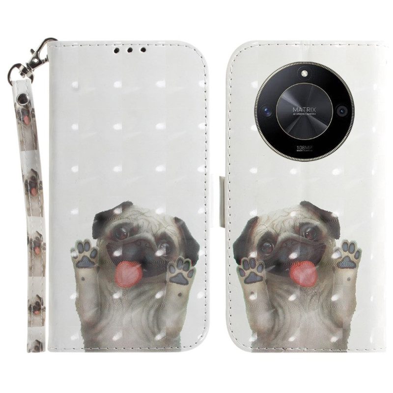 Leren Hoesje Honor X9b / Magic 6 Lite Mopshond Met Riem Bescherming Hoesje