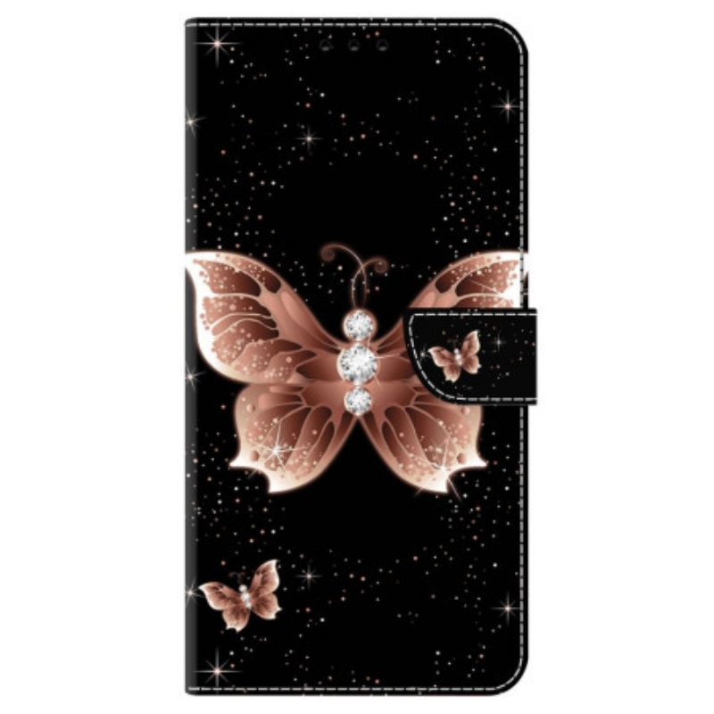 Leren Hoesje Honor X9b / Magic 6 Lite Roze Diamanten Vlinder Bescherming Hoesje