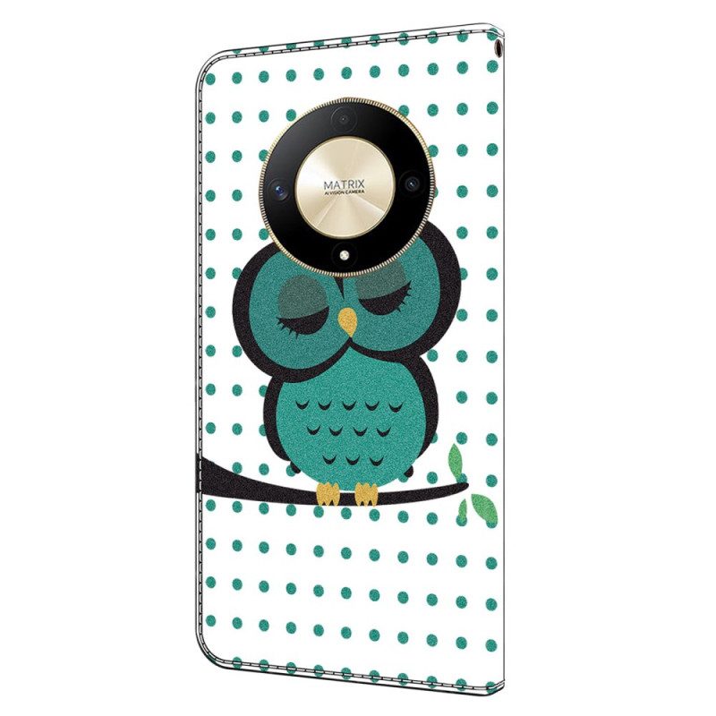 Leren Hoesje Honor X9b / Magic 6 Lite Slapende Uil Bescherming Hoesje