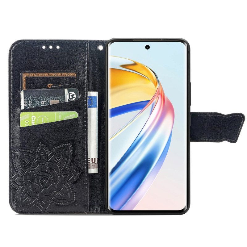 Leren Hoesje Voor Honor X9b / Magic 6 Lite Barokvlinders Met Riem