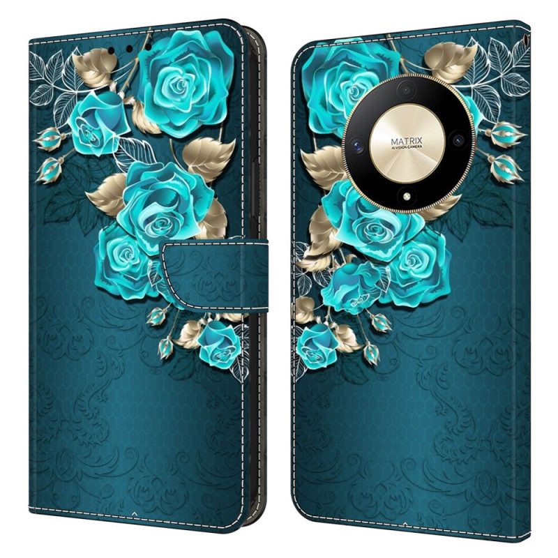 Leren Hoesje Voor Honor X9b / Magic 6 Lite Blauwe Rozen