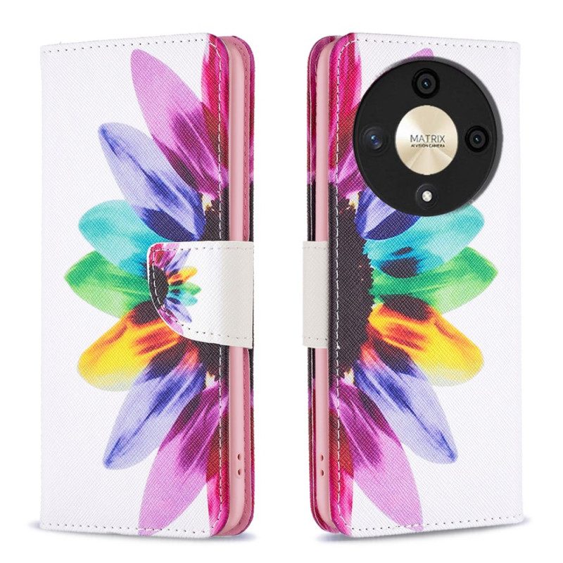 Leren Hoesje Voor Honor X9b / Magic 6 Lite Bloemenaquarel