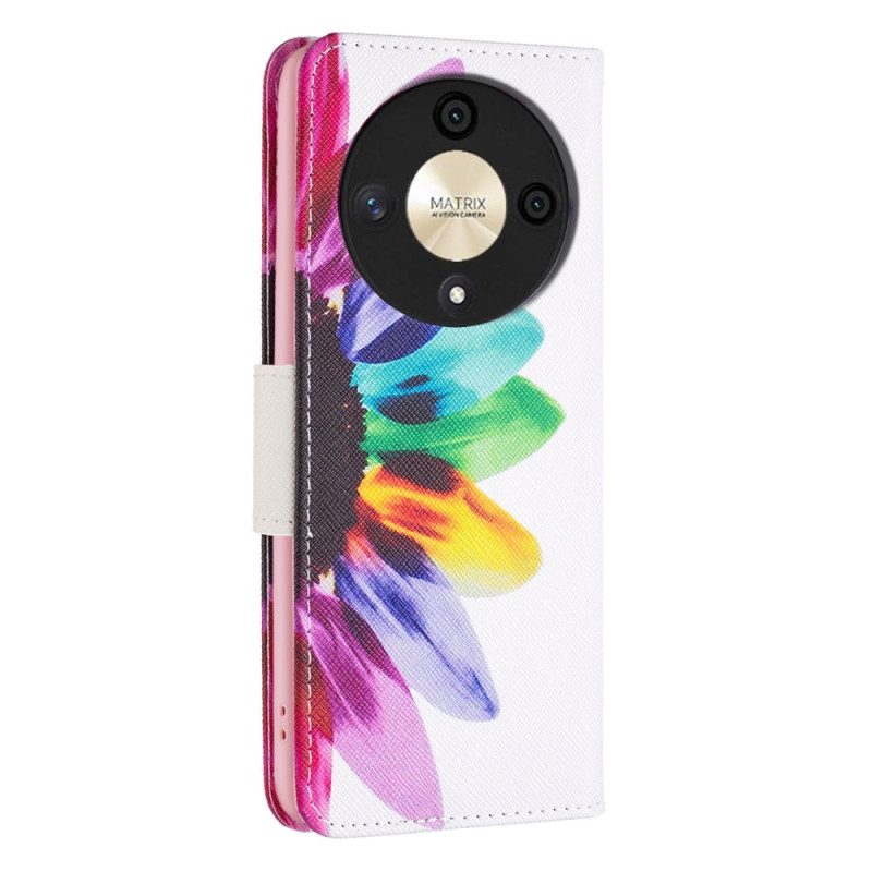 Leren Hoesje Voor Honor X9b / Magic 6 Lite Bloemenaquarel