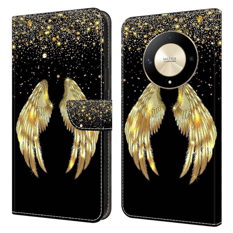 Leren Hoesje Voor Honor X9b / Magic 6 Lite Gouden Vleugels