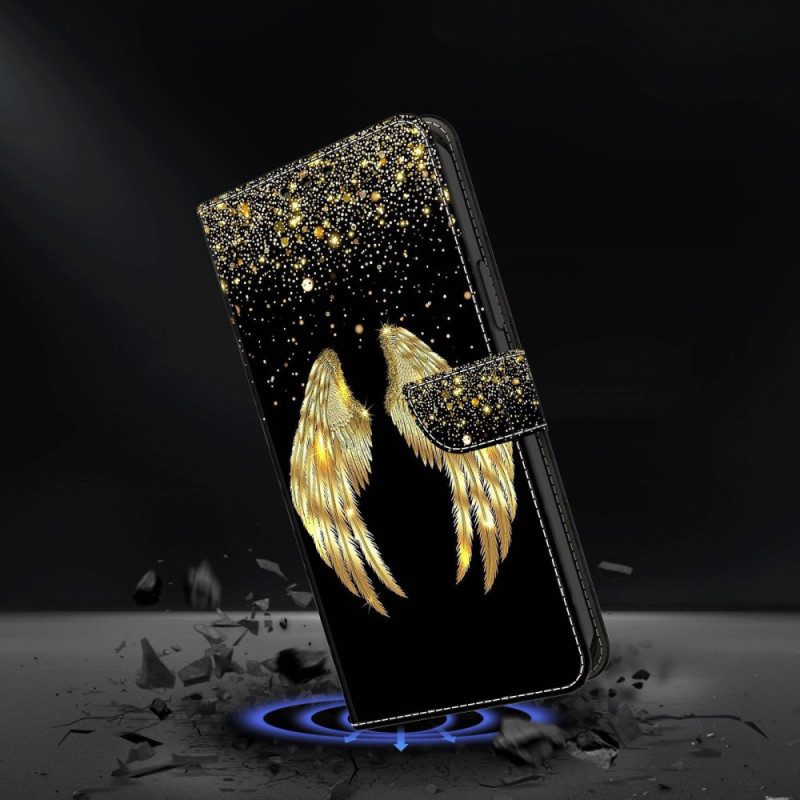 Leren Hoesje Voor Honor X9b / Magic 6 Lite Gouden Vleugels