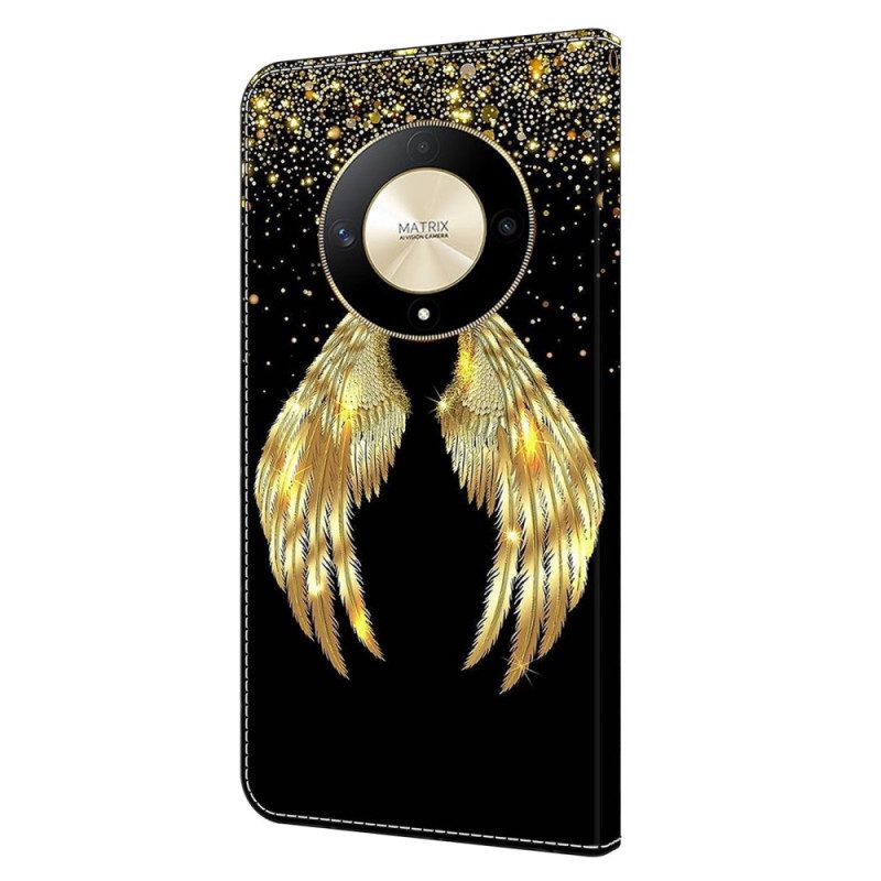 Leren Hoesje Voor Honor X9b / Magic 6 Lite Gouden Vleugels