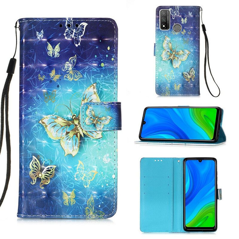 Flip Case voor Huawei P Smart 2020 Met Ketting Gouden Vlinders Met Riem